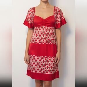 Bebe 90s Vintage Silk Sweetheart Empire Shift Dress Short Sleeve Red White, S